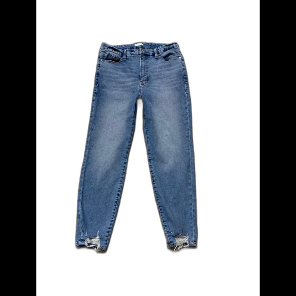 Good American Good Legs High-Rise Crop Skinny Size 15 Distressed Ankle Indigo010
